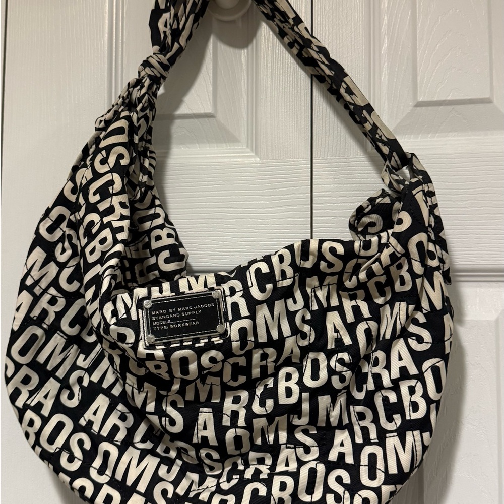 Marc by Marc Jacobs Black and Cream Logo Hobo Bag